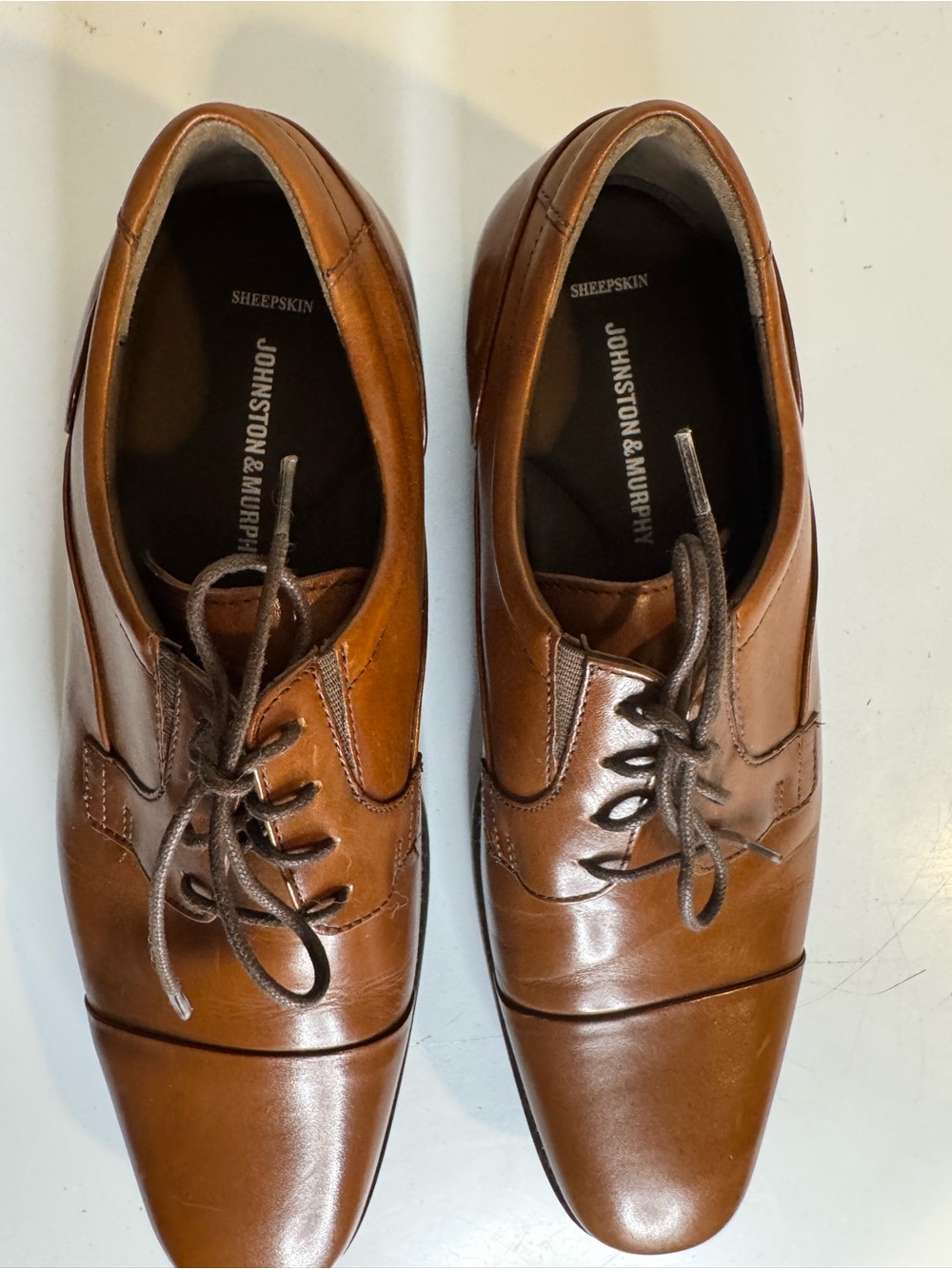 Johnston & Murphy Men’s 12” Brown Sheepskin Leather Cap-Toe Oxford